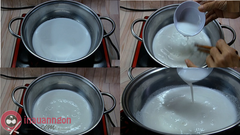 Nấu nước cốt dừa để ăn kèm với bánh đúc ngọt