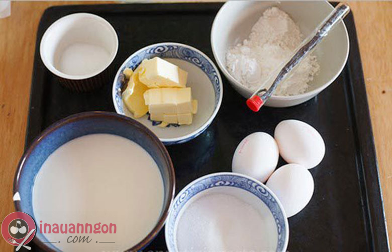Một số nguyên liệu cần chuẩn bị để thực hiện bánh su kem trà xanh vỏ mềm