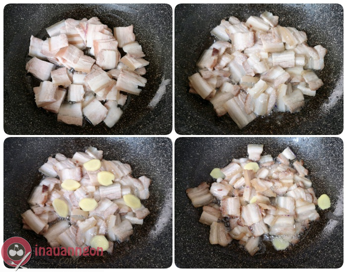 Xào thịt lợn 4 - 5 phút cho thấm gia vị và dậy mùi thơm 