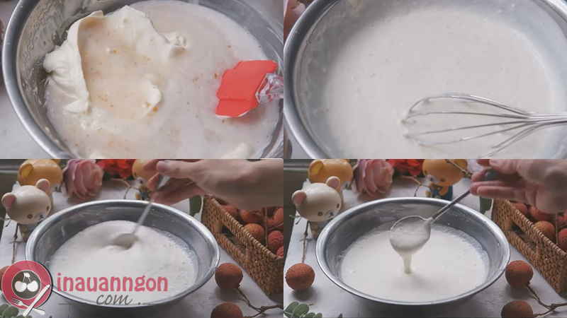 Dùng phới lồng hoặc máy đánh trứng để đánh tan sữa và kem