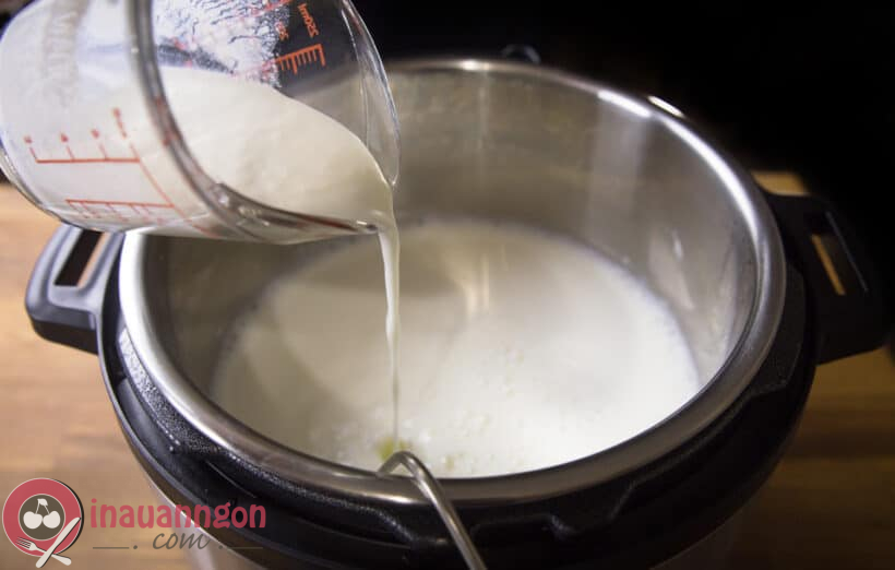 Bạn pha hỗn hợp sữa chua cái trước khi làm sữa chua chanh dây dạng túi 