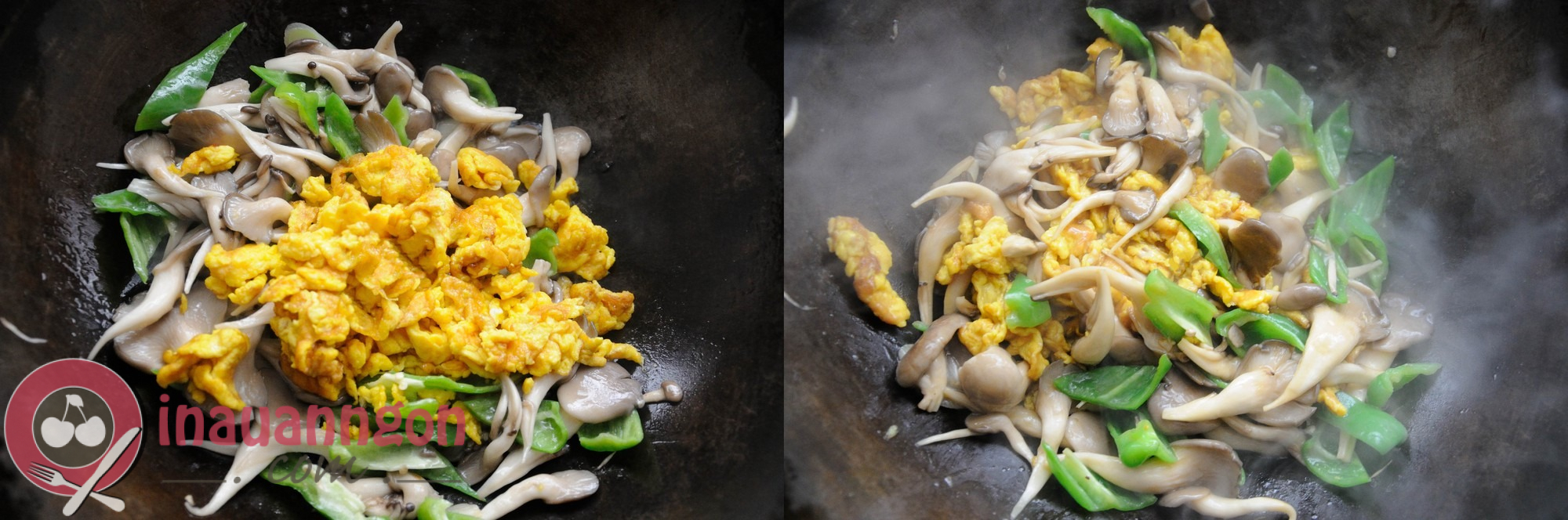 Xào nấm hải sản với trứng và nêm nếm cho vừa ăn