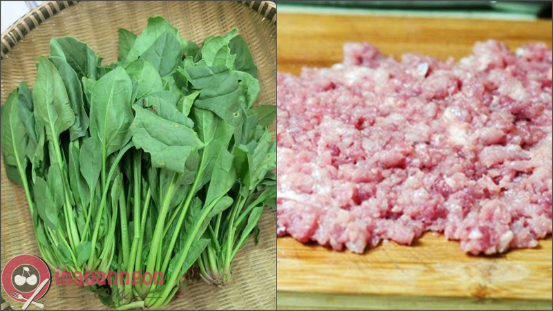 Chuẩn bị các nguyên liệu cần thiết để chế biến món cải bó xôi xào thịt heo